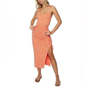 O’Neill Seashore Midi Dress in Orange & White (Size Small)